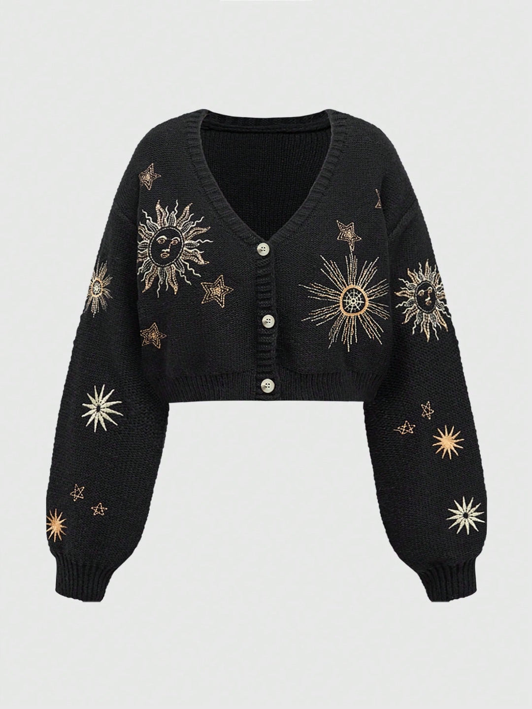 Damen Strickjacke mit kunstvollem Sonnen- und Sternenstick EB