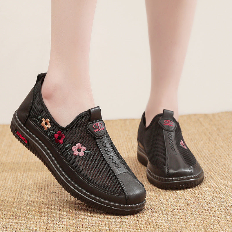 Damen Bequeme Slip-On Schuhe mit atmungsaktiver Netzstruktur und floralem Design EB
