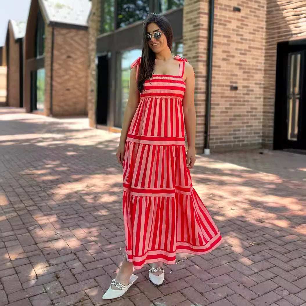 Damen Maxi Kleid mit schulterfreien Trägern und verspieltem Volantdesign EB