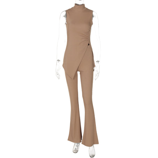 Damen elegant geschnittenes Einteiler-Set mit asymmetrischem Design und Stehkragen EB