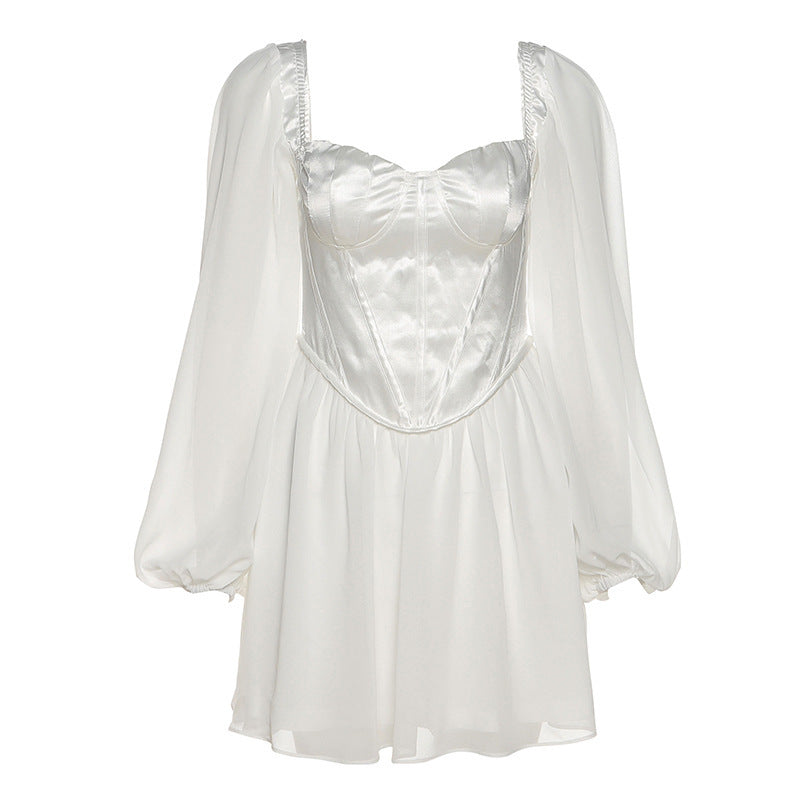 Damen Verspieltes Minikleid mit elegantem Bustier-Oberteil und voluminösen Ärmeln EB