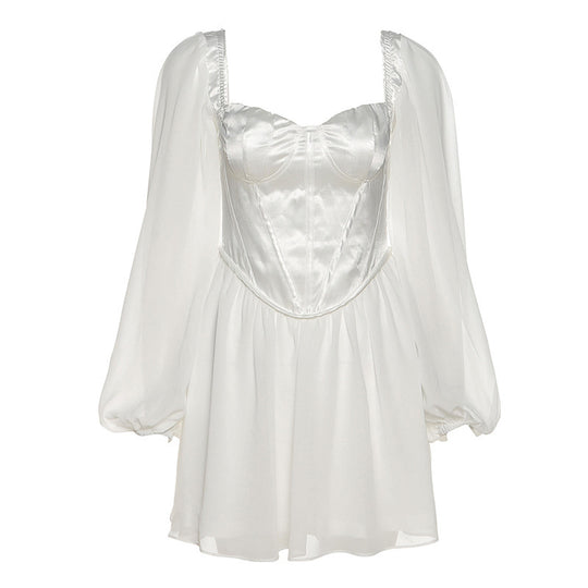 Damen Verspieltes Minikleid mit elegantem Bustier-Oberteil und voluminösen Ärmeln EB