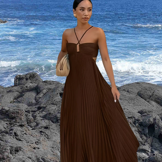 Damen Elegantes Maxi-Kleid mit plissierten Details und schickem Cut-Out EB