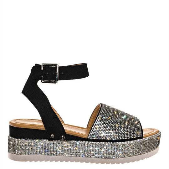 Damen Glamouröse Plateausandalen mit funkelnden Strass-Applikationen EB