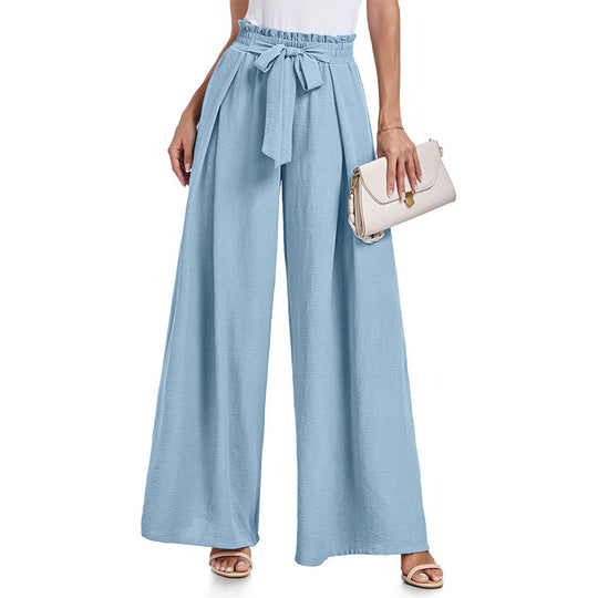 Damen weite Hochbundhose mit Taillengürtel und fließendem Stoff EB