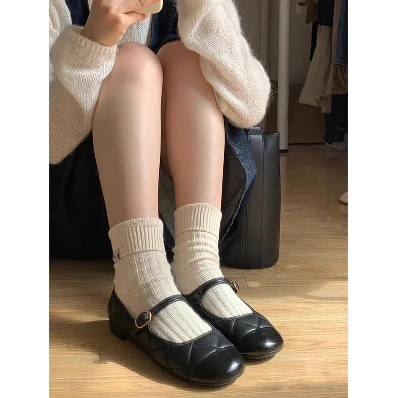 Damen Ballerinas mit elegantem Riemen und modischem Karomuster EB
