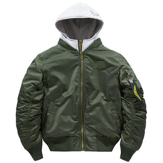Herren nan fliegerinspirierte Bomberjacke mit integriertem Kapuzeneinsatz, Ärmeltasche und wattierter Innenlage EB