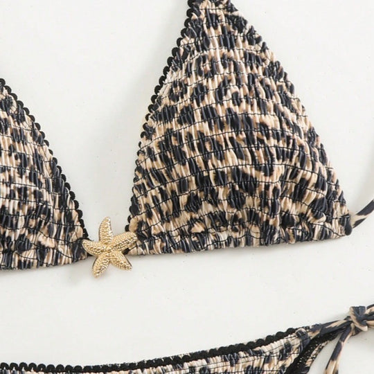 Damen Triangel-Bikini mit modischem Leopardenmuster und seitlichen Bindebändern EB