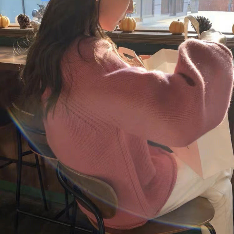Damen gemütlicher Strickpullover mit lässigem Schnitt und luftigen Ärmeln EB