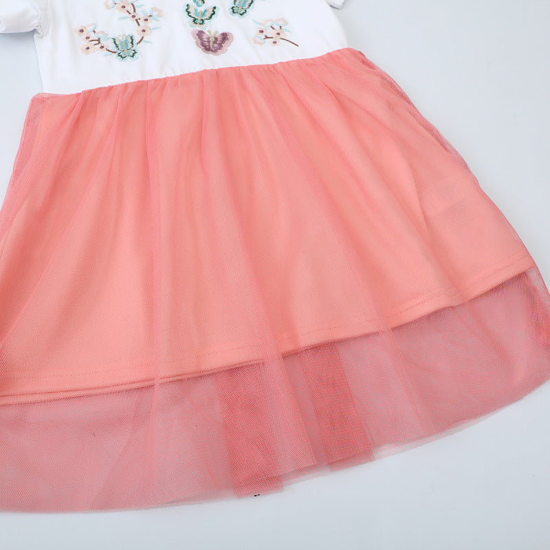 Mädchen Kurzarm Kleid mit floralem Tüllrock EB