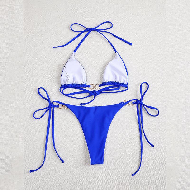 Damen Triangel-Bikini-Set mit raffinierten Rüschendetails und goldenen Akzenten EB