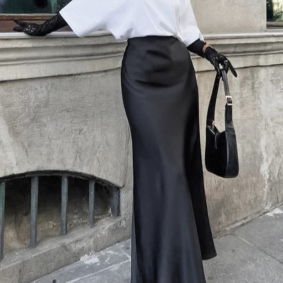 Damen eleganter Maxirock aus fließendem Material mit hohem Taillenschnitt EB
