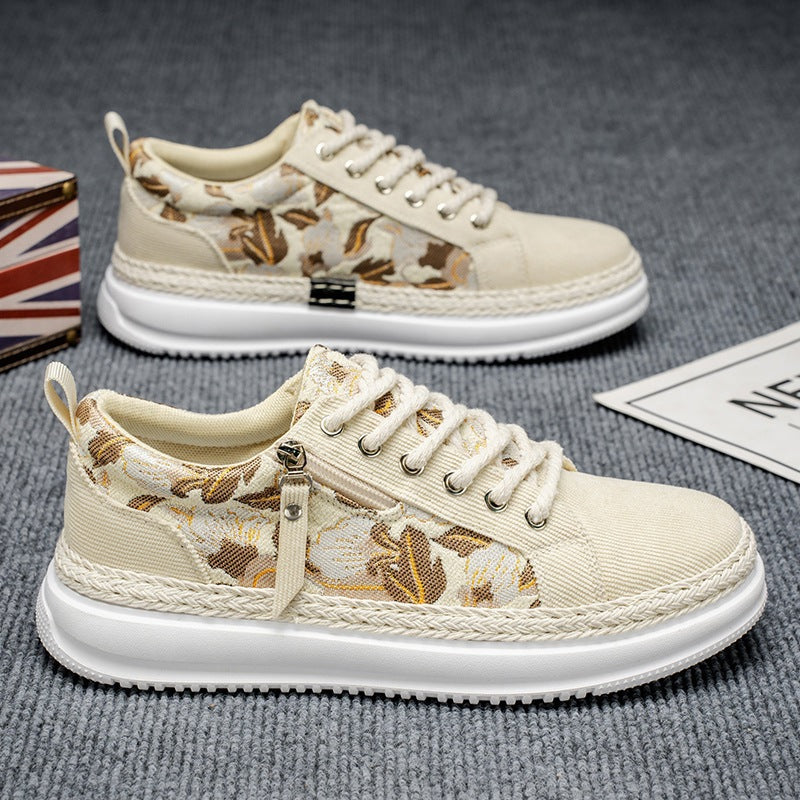 Damen gestickte Espadrille-Plateau-Sneaker mit floralem Jacquard, geflochtener Kordelsohle und gepolstertem Innenfutter EB