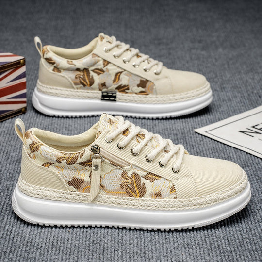Damen gestickte Espadrille-Plateau-Sneaker mit floralem Jacquard, geflochtener Kordelsohle und gepolstertem Innenfutter EB