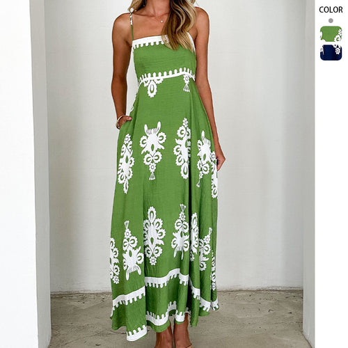 Damen Maxikleid mit floralem Muster und schwingendem Rock EB