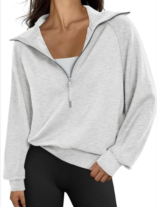 Damen lässiger Sweatpullover mit hohem Kragen und Reißverschluss EB
