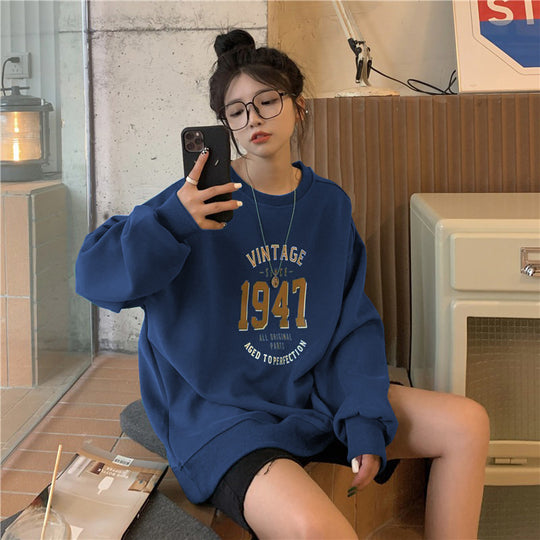 Damen lässiger Oversized Sweatshirt mit Vintage-Druck EB