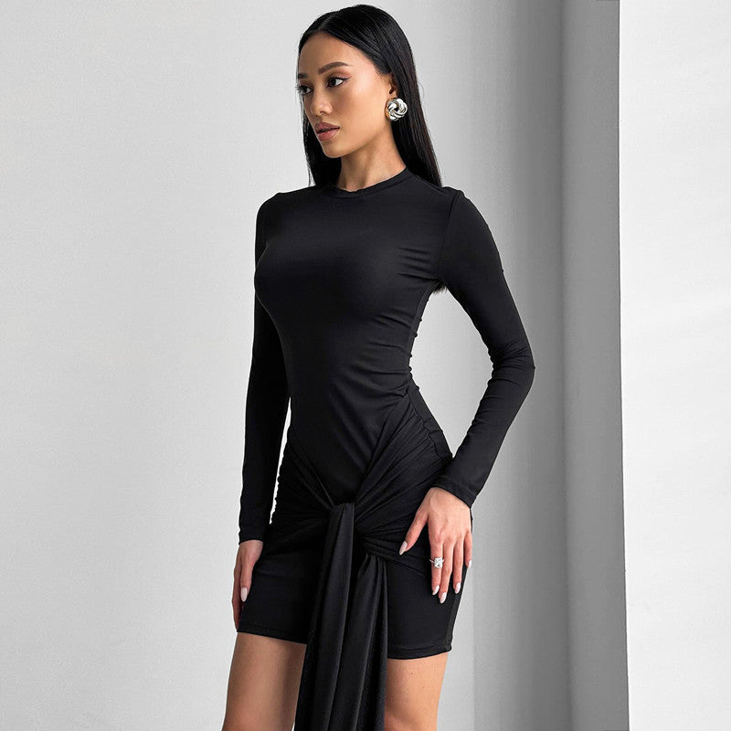 Damen Langärmliges Wickelkleid mit asymmetrischem Saum und tailliertem Schnitt EB