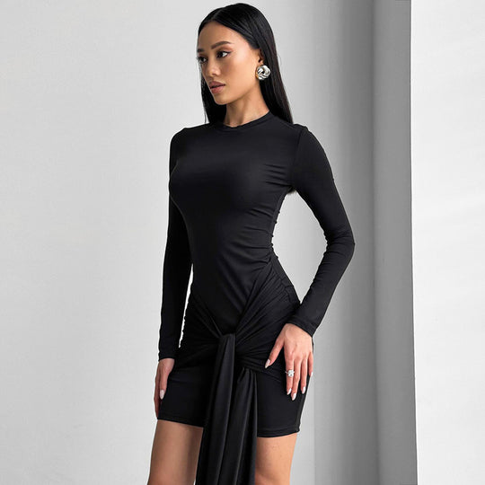 Damen Langärmliges Wickelkleid mit asymmetrischem Saum und tailliertem Schnitt EB