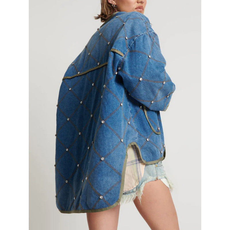 Damen modische denim Jacke mit Diamantsteppung EB