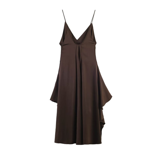 Damen Maxikleid mit elegantem asymmetrischen Saum und feinem V-Ausschnitt R&B