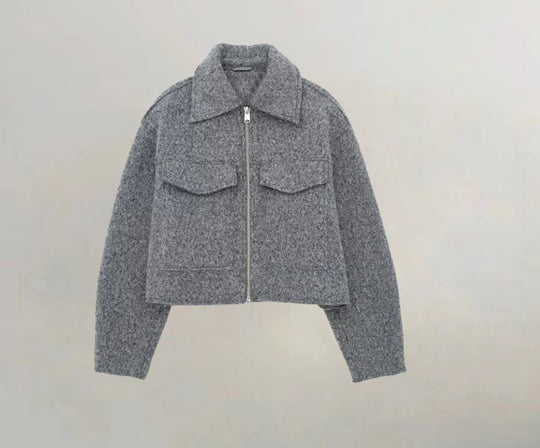 Damen cropped Winterjacke mit klassischem Kragen und Brusttaschen EB