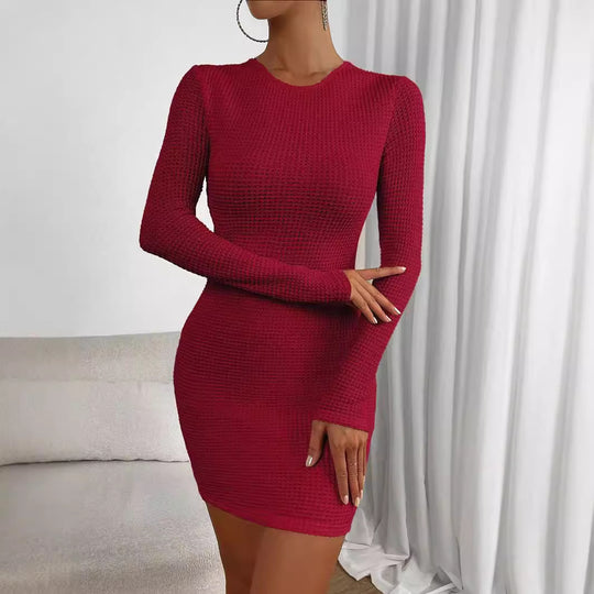 Damen figurbetontes Strickminikleid mit feiner Waffelstruktur und Rundhalsausschnitt Eichborn Berlin