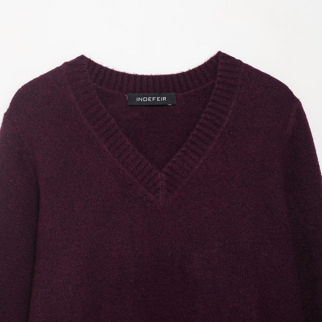 Damen V-Ausschnitt Strickpullover EB