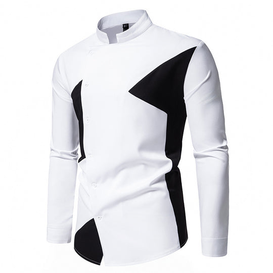 Herren modisches Designerhemd mit asymmetrischem Schnitt und innovativem Knopfdesign EB