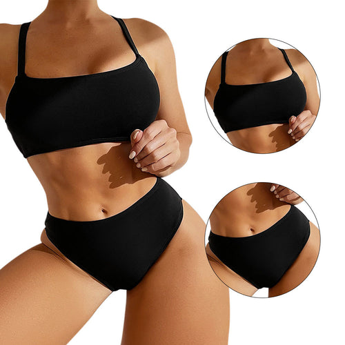 Damen Hochtailliertes Bikini-Set mit sportlichem Crop-Oberteil EB