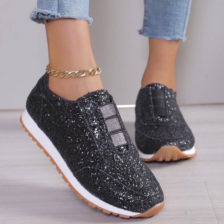 Damen  glitzernde Slippersneaker mit elastischer Zungenblende gepolsterter Innensohle und rutschfester Profilsohle EB
