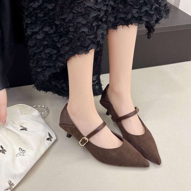 Damen elegante Spitzenpumps mit zierlichem Riemen EB