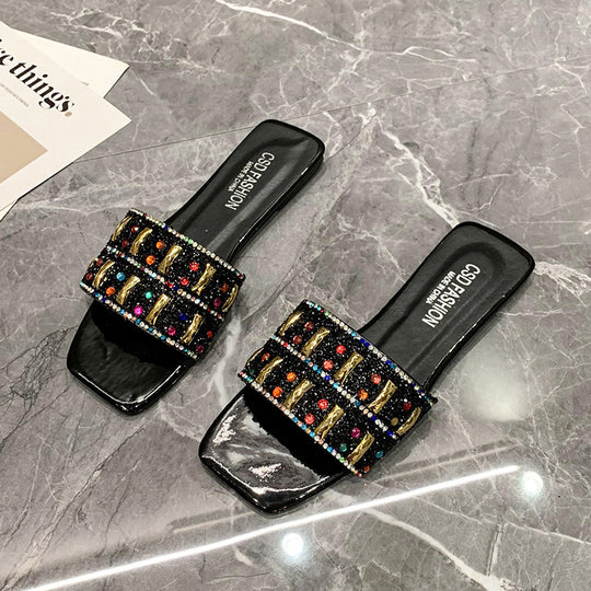 Damen Glamouröse Slipper mit funkelndem Strass EB