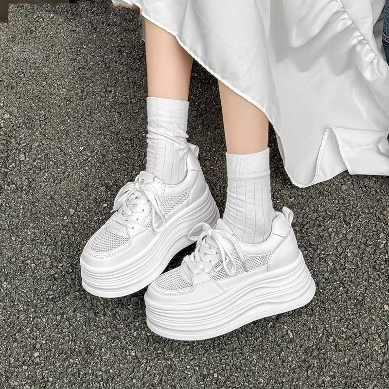 Damen modische Plateau-Sneaker mit atmungsaktiver Mesh-Oberfläche und dämpfender Sohle EB