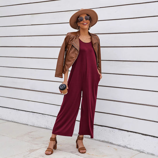 Frauen Freizeit Weiterbeinig Jumpsuit EB