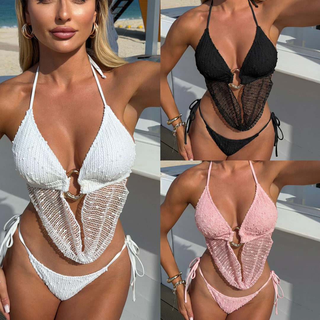 Damen Triangel-Bikini mit raffiniertem Netzdesign und luxuriösen Ringen EB