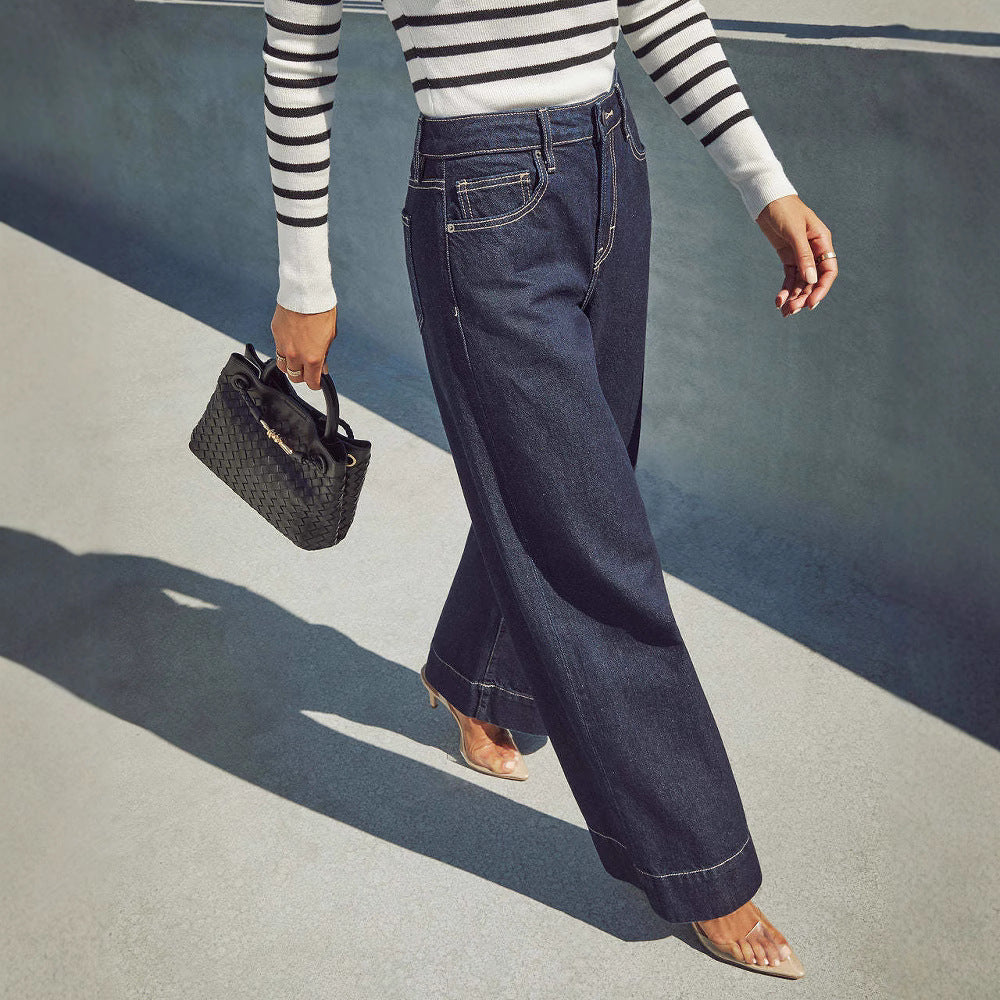 Damen Weit geschnittene Jeanshose mit hohem Bund und eleganter Naht EB