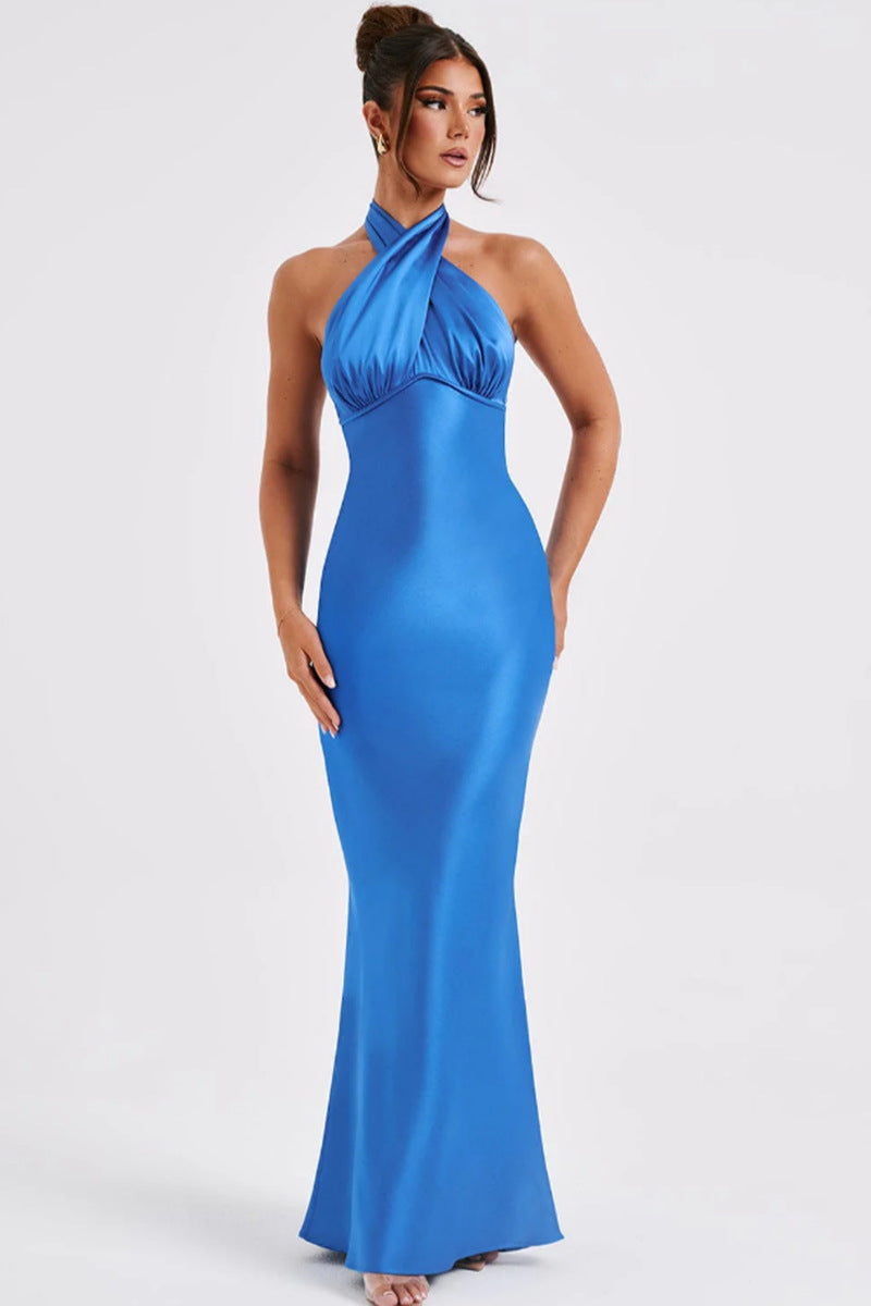 Damen Elegantes trägerloses Maxikleid mit modischem Wickeldesign und dezentem Schimmer EB