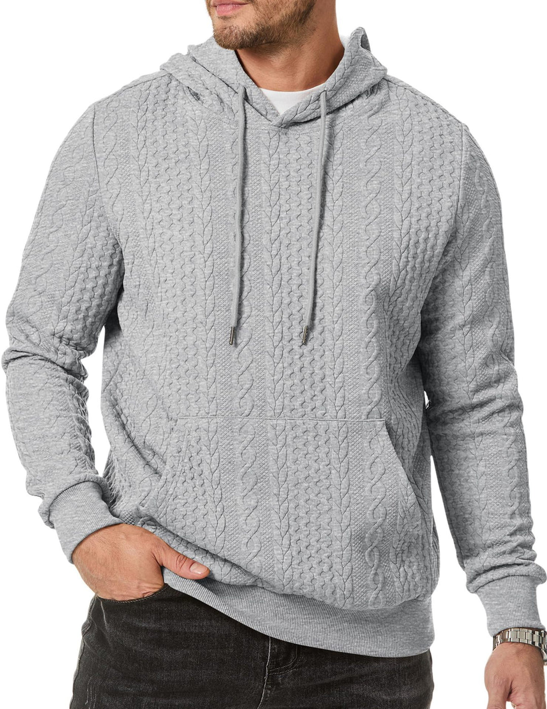Herren Kapuzenpullover mit strukturiertem Kabelstrickmuster EB