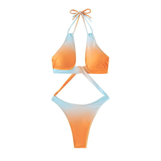 Damen Triangel-Bikini mit kreuzendem Oberteil und hohem Beinausschnitt EB