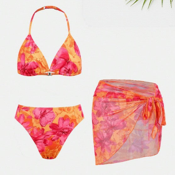 Damen Bikiniset mit floralem Design und leichtem Strandtuch EB