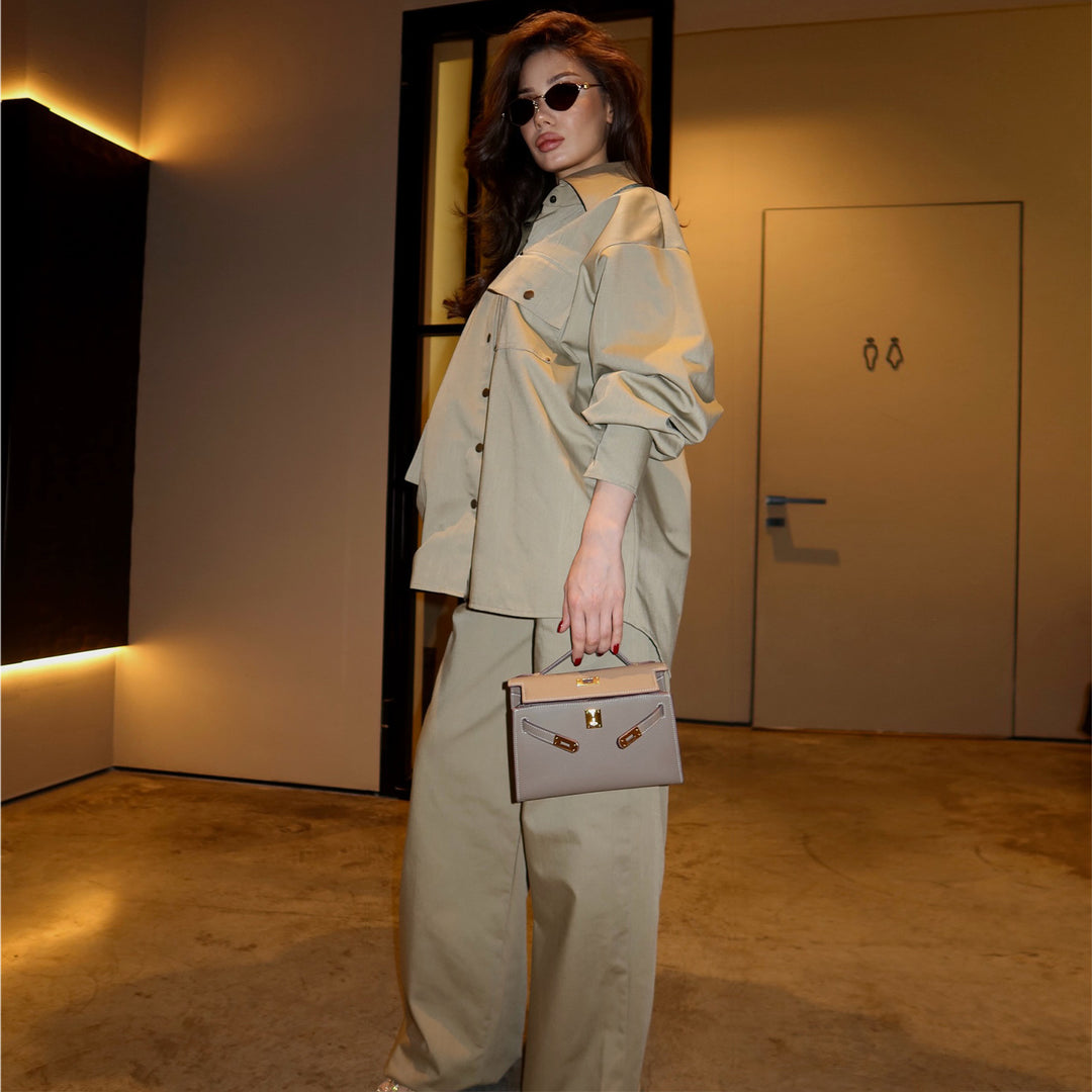 Damen Oversized Hemdblusenanzug mit modischem Schnitt und Druckknöpfen EB