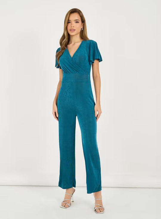 Damen eleganter Jumpsuit mit fließendem Schnitt und detailreichen Puffärmeln EB