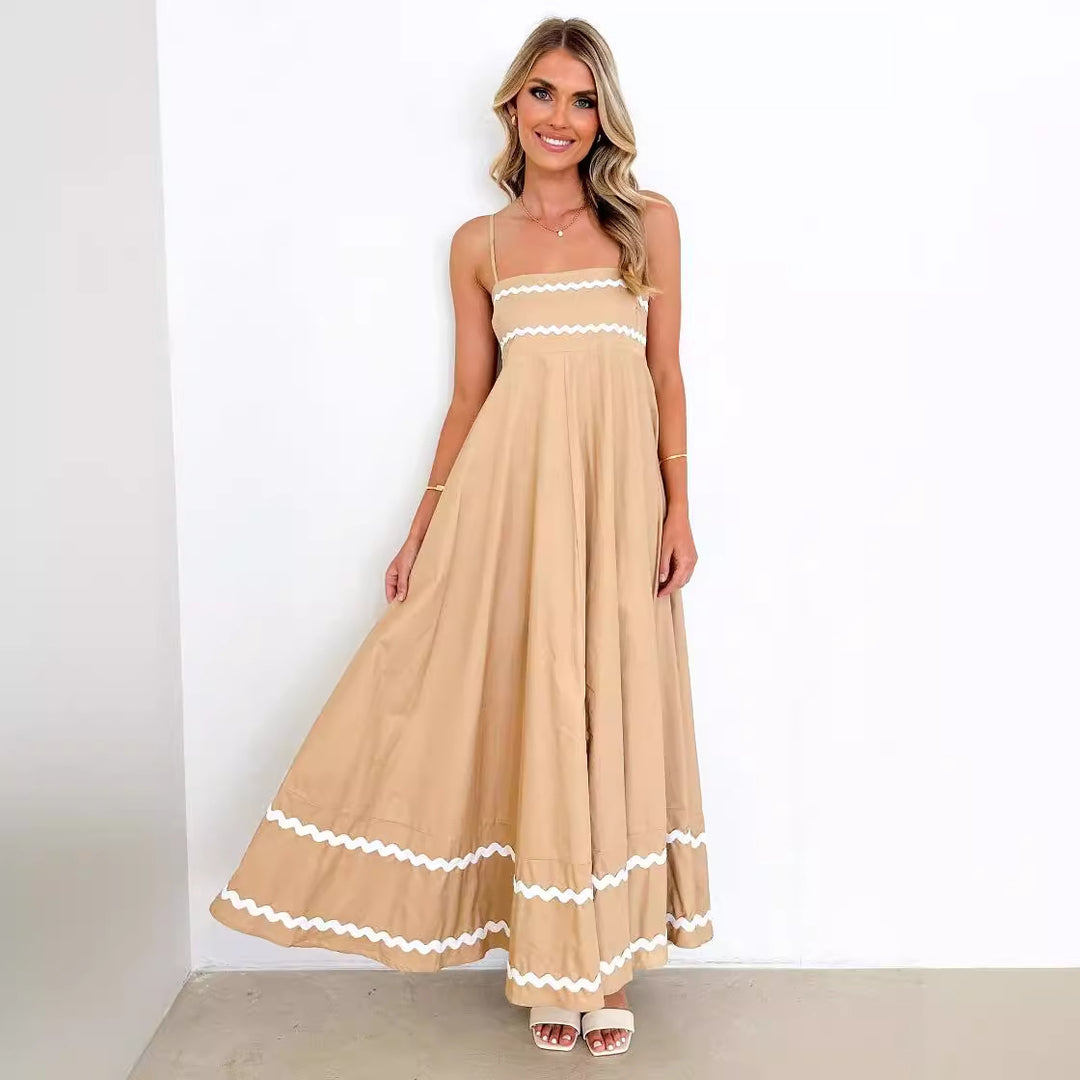 Damen luftiges Langkleid mit zarten Rüschendetails und verstellbaren Spaghettiträgern EB