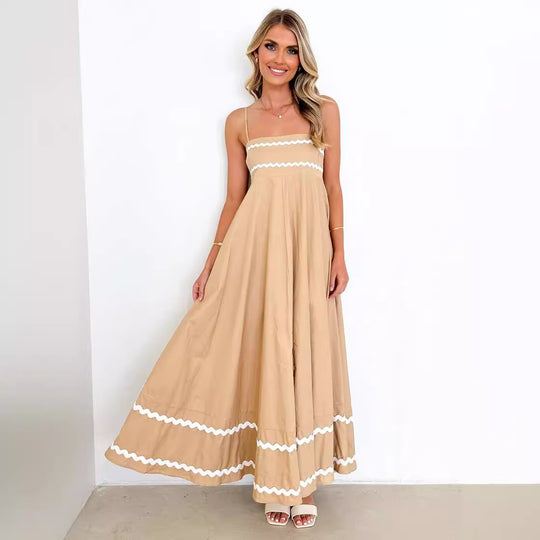 Damen luftiges Langkleid mit zarten Rüschendetails und verstellbaren Spaghettiträgern EB