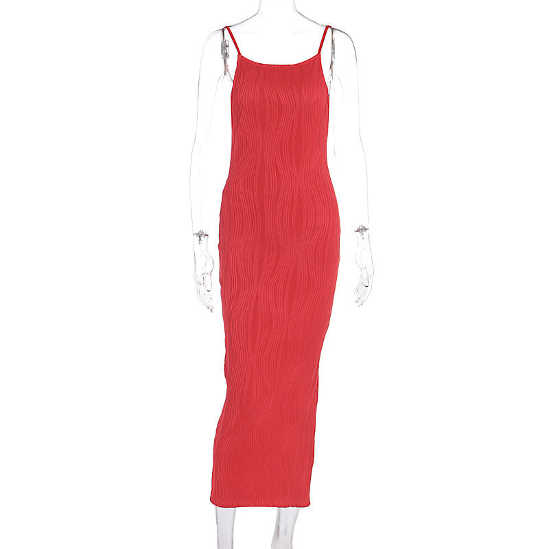 Damen Maxikleid im eleganten Wellenmuster mit Spaghettiträgern EB