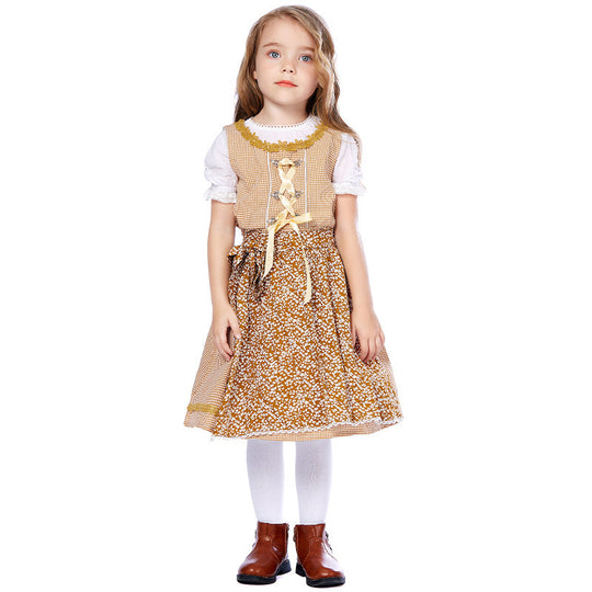 Damen nan traditionelles Trachtenkleid-Set mit geschnürtem Mieder, bestickter Puffbluse und abnehmbarer Schürze EB