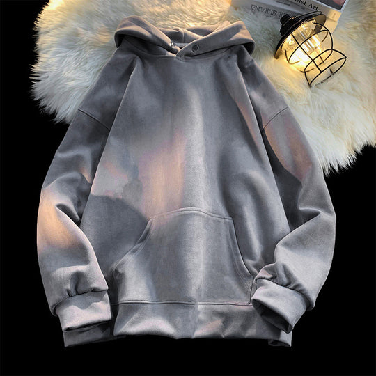Damen gemütlicher Kapuzenpullover im modernen Velourslook EB