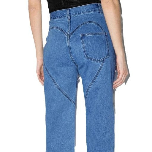 Damen Jeans mit ausgefallenem Cut-Out-Design und glitzernden Verzierungen EB