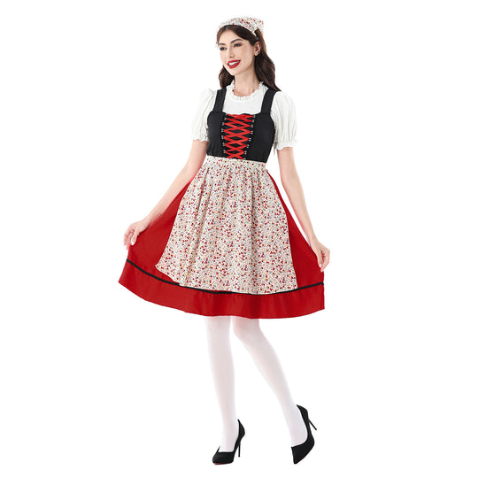 Damen nan traditionelles Dirndlkleid mit geschnürtem Mieder und floraler Schürze EB